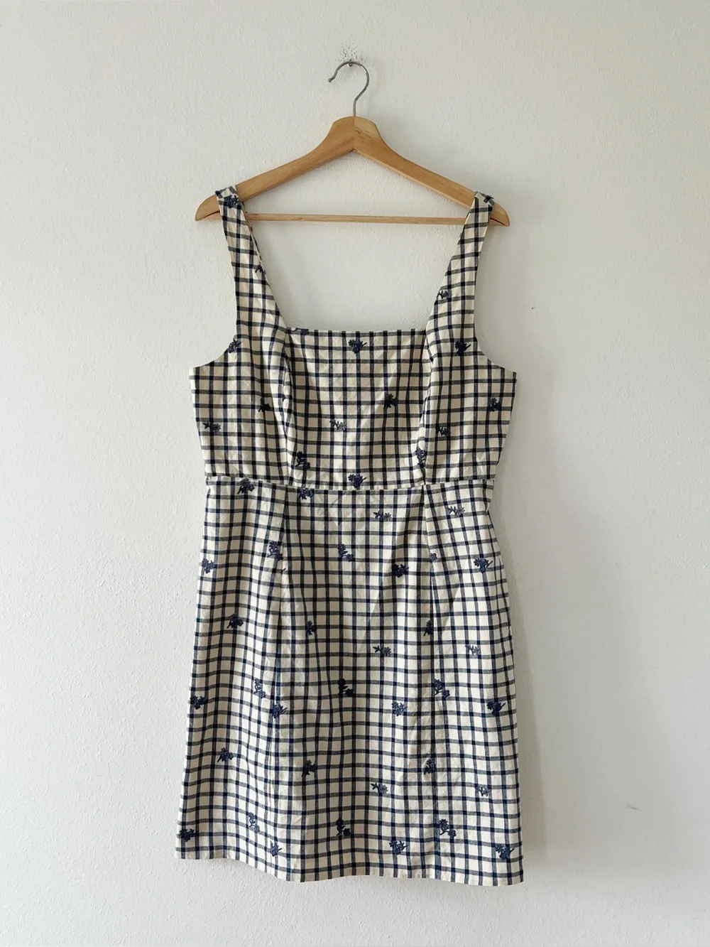SEZANE | Dorothe Embroidered Floral Check Organic Cotton Dress | 44/US 12 - Picture 2 of 4